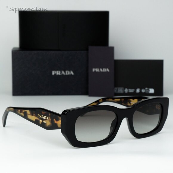 Prada Women Sunglasses Black Grey Gradient Rectangle PRB05S 3890A7 NEW AUTHENTIC - Picture 1 of 11